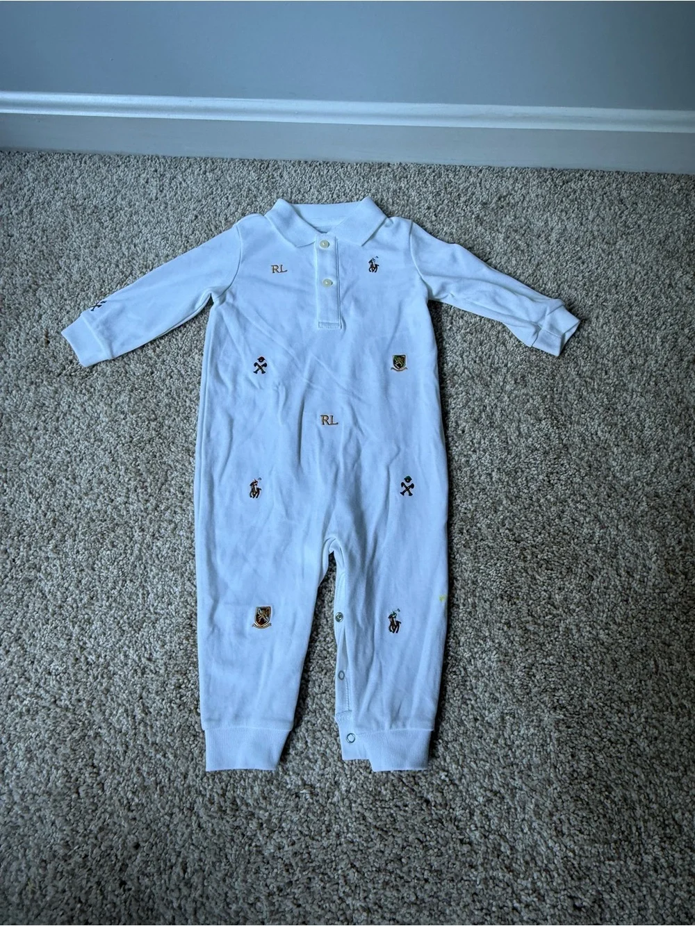 Polo by Ralph Lauren White Embroidered Polo Patch Footie